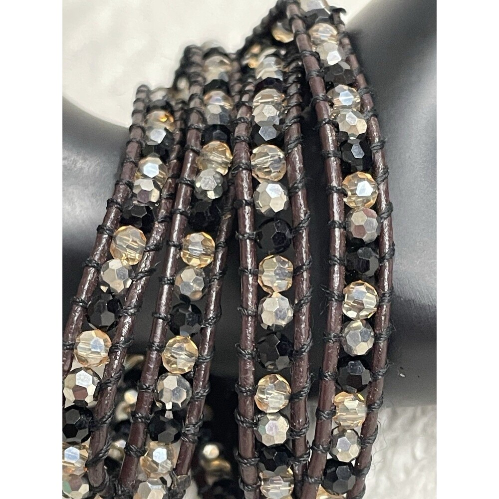 Glass Bead & Leather Wrap Bracelet /Necklace 32”